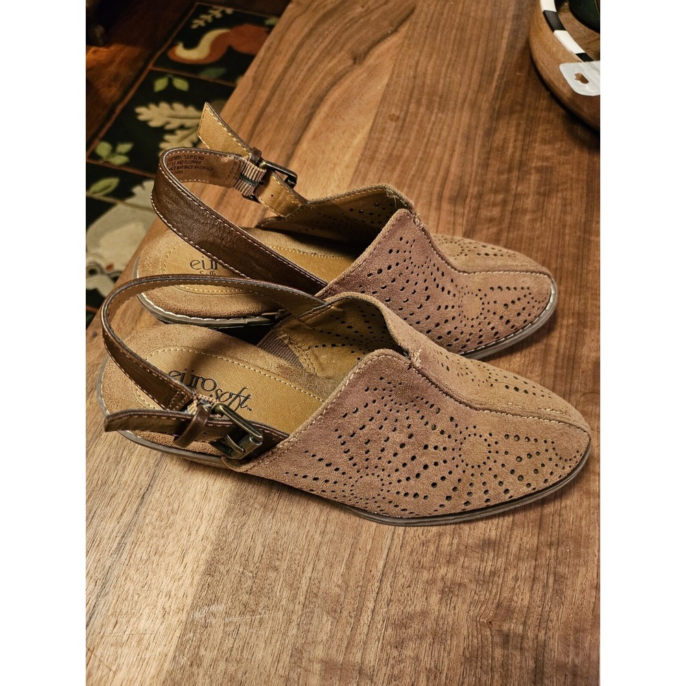 Eurosoft Brown Suede/Leather Sling Back Mules. Size 6m.